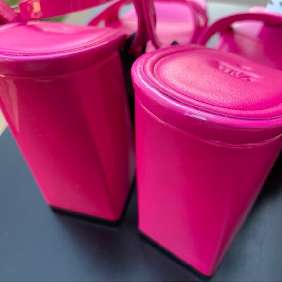 ZARA NEON PINK PATENT STRAPPY CHUNKY PLATFORM HEEL SANDALS SIZE 9 - Picture 7 of 10